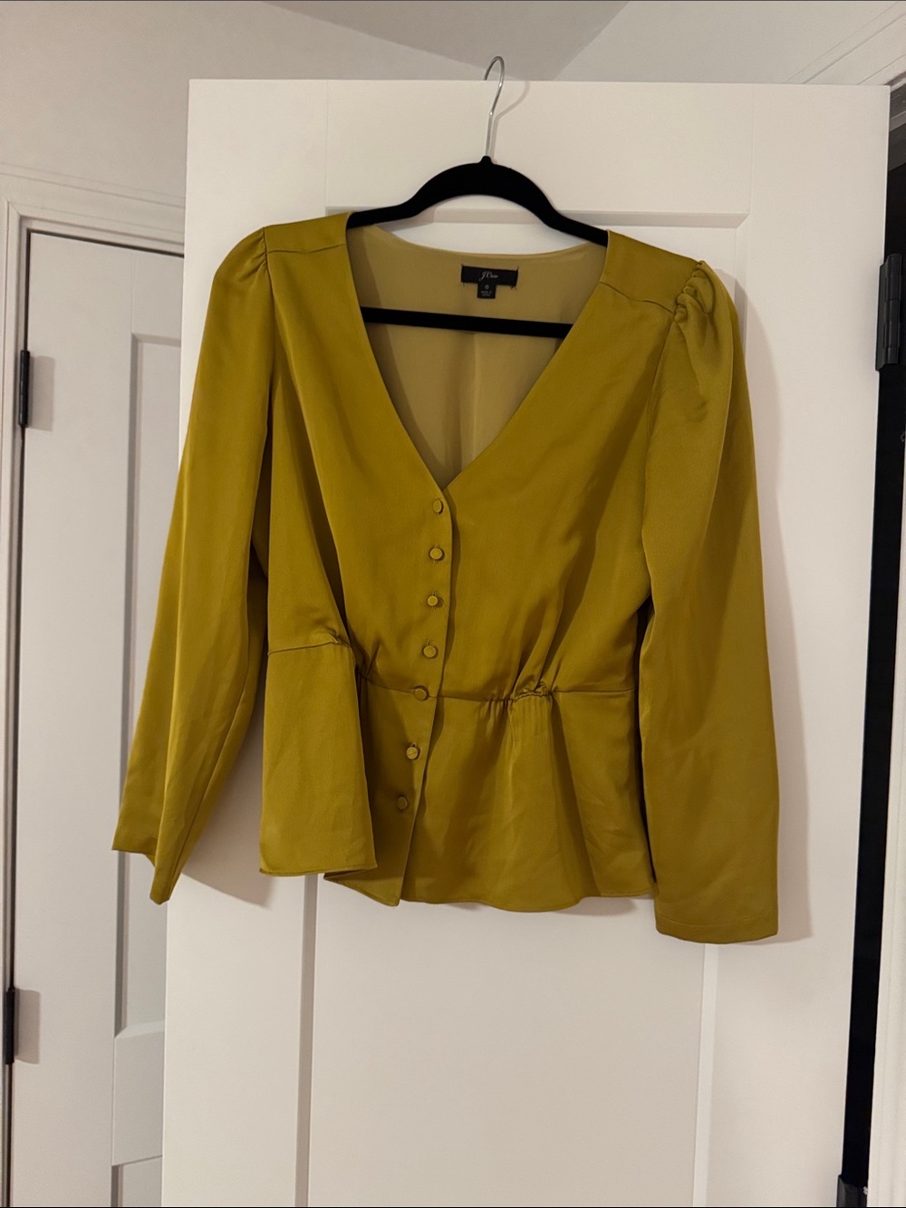 J. Crew Satin Button Front Women’s Top - Olive Green